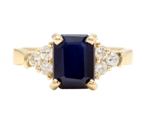 3.85 Carats Natural Sapphire and Diamond 14k Solid Yellow Gold Ring