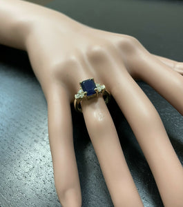 3.85 Carats Natural Sapphire and Diamond 14k Solid Yellow Gold Ring