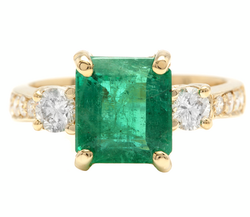 4.00ct Natural Emerald & Diamond 14k Solid Yellow Gold Ring