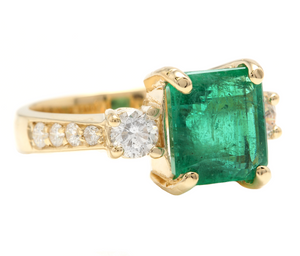 4.00ct Natural Emerald & Diamond 14k Solid Yellow Gold Ring