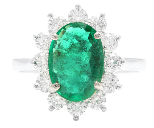 5.50ct Natural Emerald & Diamond 14k Solid White Gold Ring