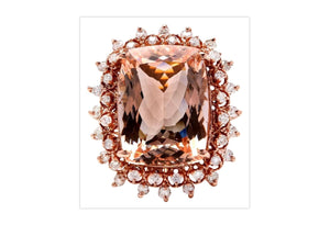 19.20 Carats Exquisite Natural Peach Morganite and Diamond 14K Solid Rose Gold Ring