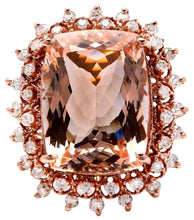 Load image into Gallery viewer, 19.20 Carats Exquisite Natural Peach Morganite and Diamond 14K Solid Rose Gold Ring