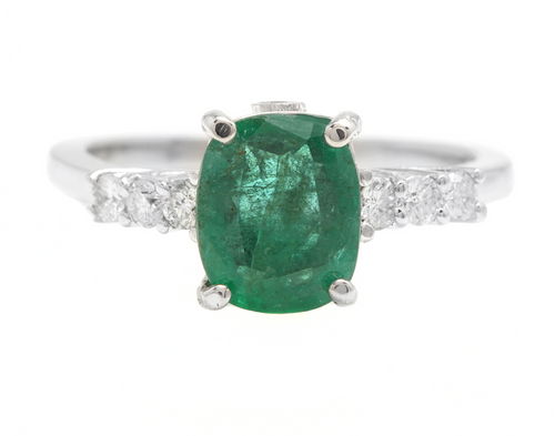 2.40ct Natural Emerald & Diamond 14k Solid White Gold Ring