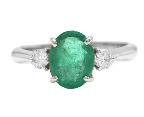 2.06ct Natural Emerald & Diamond 14k Solid White Gold Ring