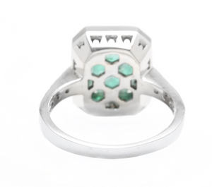 3.60 Carats Natural Emerald and Diamond 14K Solid White Gold Ring