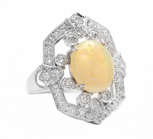 Load image into Gallery viewer, 4.20ct Natural Australian Opal and Diamond 14k Solid White Gold Ring