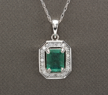 Load image into Gallery viewer, 1.95ct Natural Emerald and Diamond 14k Solid White Gold Necklace