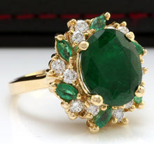 Load image into Gallery viewer, 7.04 Carats Natural Emerald and Diamond 14K Solid Yellow Gold Ring