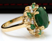 Load image into Gallery viewer, 7.04 Carats Natural Emerald and Diamond 14K Solid Yellow Gold Ring