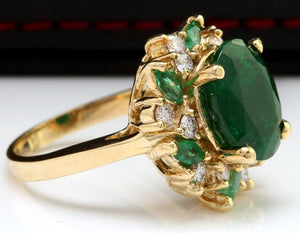 7.04 Carats Natural Emerald and Diamond 14K Solid Yellow Gold Ring