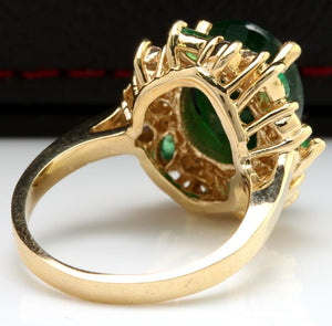 7.04 Carats Natural Emerald and Diamond 14K Solid Yellow Gold Ring