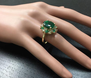 7.04 Carats Natural Emerald and Diamond 14K Solid Yellow Gold Ring