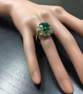 7.04 Carats Natural Emerald and Diamond 14K Solid Yellow Gold Ring