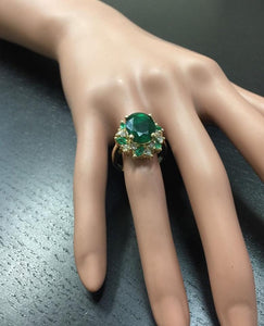 7.04 Carats Natural Emerald and Diamond 14K Solid Yellow Gold Ring