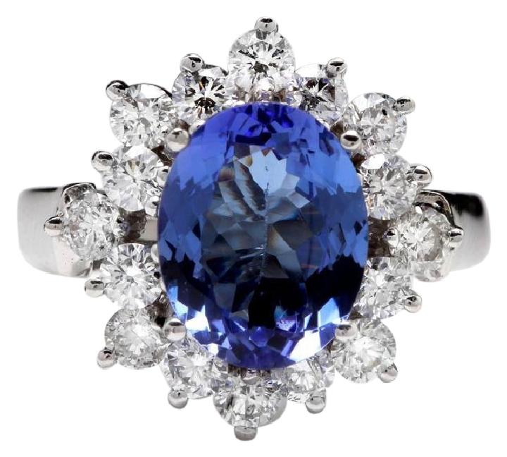 4.07 Carats Natural Very Nice Looking Tanzanite and Diamond 14K Solid White Gold Ring