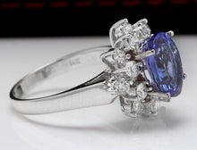 Load image into Gallery viewer, 4.07 Carats Natural Very Nice Looking Tanzanite and Diamond 14K Solid White Gold Ring