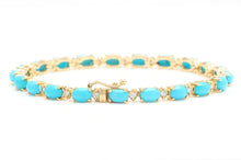 Load image into Gallery viewer, Very Impressive 11.60 Carats Natural Turquoise &amp; Diamond 14K Solid Yellow Gold Bracelet