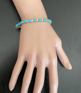 Very Impressive 11.60 Carats Natural Turquoise & Diamond 14K Solid Yellow Gold Bracelet