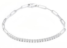 Load image into Gallery viewer, 0.90 Carats Stunning Natural Diamond 14K Solid White Gold Tennis Paperclip Style Bracelet