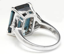 Load image into Gallery viewer, 15.20 Carats Natural Impressive London Blue Topaz and Diamond 14K White Gold Ring