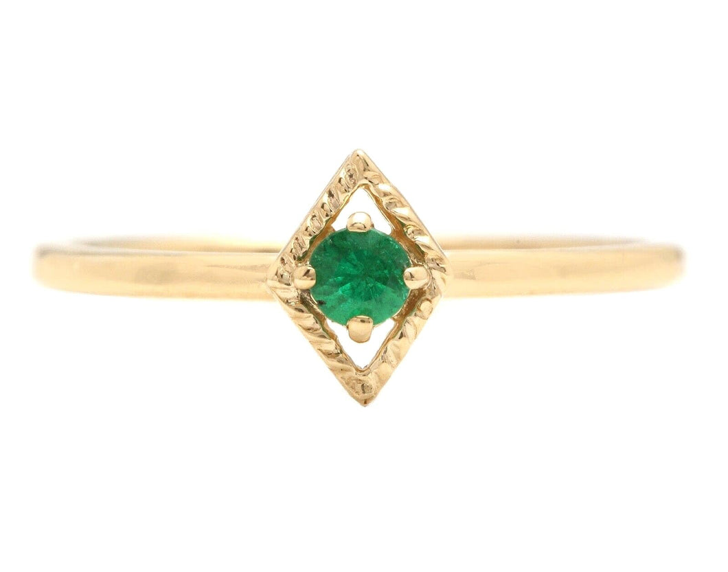 Cute Natural Emerald 14K Solid Yellow Gold Ring