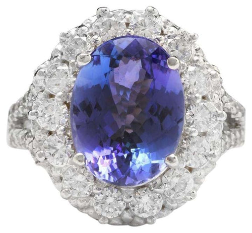 5.91 Carats Natural Very Nice Looking Tanzanite and Diamond 14K Solid White Gold Ring