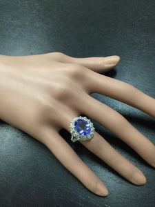5.91 Carats Natural Very Nice Looking Tanzanite and Diamond 14K Solid White Gold Ring