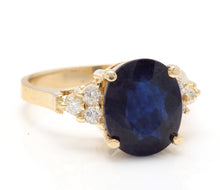 Load image into Gallery viewer, 4.45 Ct Exquisite Natural Blue Sapphire and Diamond 14K Solid Yellow Gold Ring