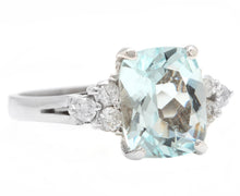 Load image into Gallery viewer, 3.35 Carats Natural Aquamarine and Diamond 14K Solid White Gold Ring