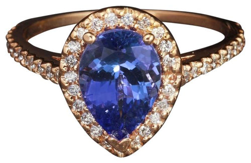 2.05 Carats Natural Very Nice Looking Tanzanite and Diamond 14K Solid Rose Gold Ring