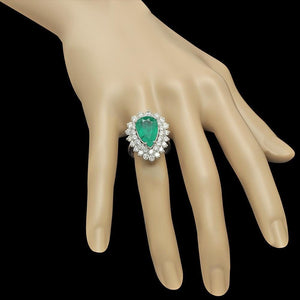 7.50 Carats Natural Emerald and Diamond 14K Solid White Gold Ring