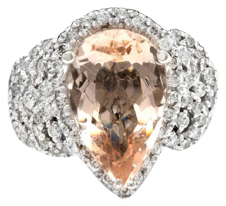 6.93 Carats Exquisite Natural Morganite and Diamond 14K Solid White Gold Ring