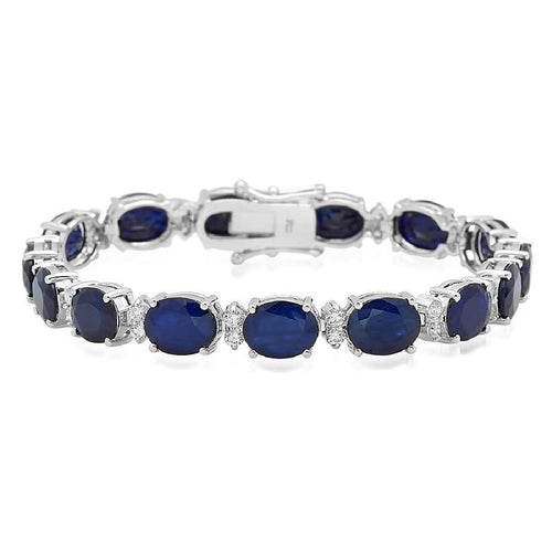 Very Impressive 29.50 Carats Natural Sapphire & Diamond 14K Solid White Gold Bracelet