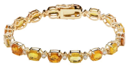 Very Impressive 30.65 Carats Natural Sapphire & Diamond 14K Solid Yellow Gold Bracelet