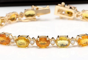 Very Impressive 30.65 Carats Natural Sapphire & Diamond 14K Solid Yellow Gold Bracelet