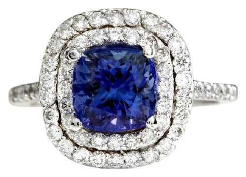 2.80 Carats Natural Very Nice Looking AAA+ Tanzanite and Diamond 14K Solid White Gold Ring