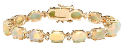 Very Impressive 20.00 Carats Natural Ethiopian Opal & Diamond 14K Solid Yellow Gold Bracelet