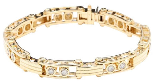 HEAVY Very Impressive 3.35 Carats Natural VS Diamond 14K Solid Yellow Gold Bracelet