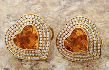 Load image into Gallery viewer, Exquisite 25.75 Carats Natural Madeira Citrine and Diamond 14K Solid Yellow Gold Earrings