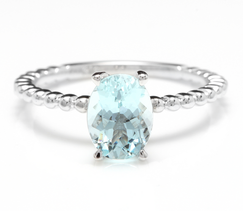 1.00 Carat Exquisite Natural Aquamarine 14K Solid White Gold Ring