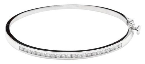 Very Impressive 1.35 Carats Natural VS Diamond 14K Solid White Gold Bangle Bracelet