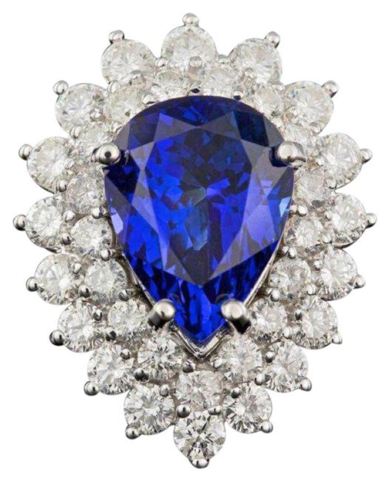 8.70 Carats Natural Tanzanite and Diamond 18K Solid White Gold Ring