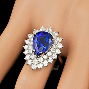 8.70 Carats Natural Tanzanite and Diamond 18K Solid White Gold Ring