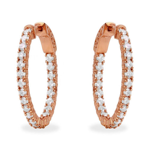 Exquisite 2.32 Carats Natural Diamond 14K Solid Rose Gold Hoop Earrings