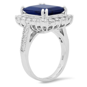 8.20 Carats Natural Blue Sapphire and Diamond 14K Solid White Gold Ring