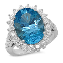 Load image into Gallery viewer, 9.20 Carats Natural Swiss Blue Topaz and Diamond 14K Solid White Gold Ring