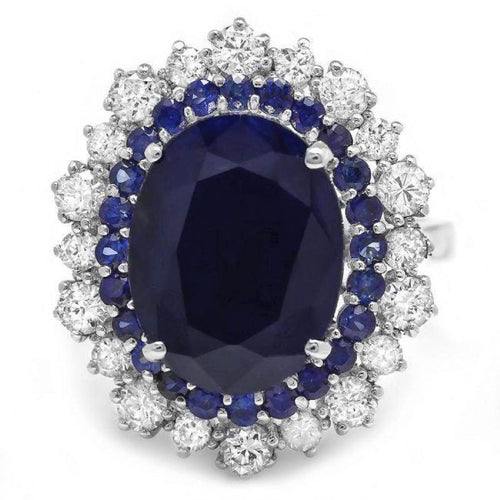 8.00ct Natural Blue Sapphire & Diamond 14k Solid White Gold Ring