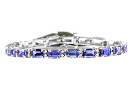 Very Impressive 12.45 Carats Natural Tanzanite & Diamond 14K Solid White Gold Bracelet