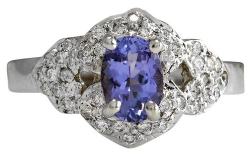 1.40 Carats Natural Very Nice Looking Tanzanite and Diamond 14K Solid White Gold Ring